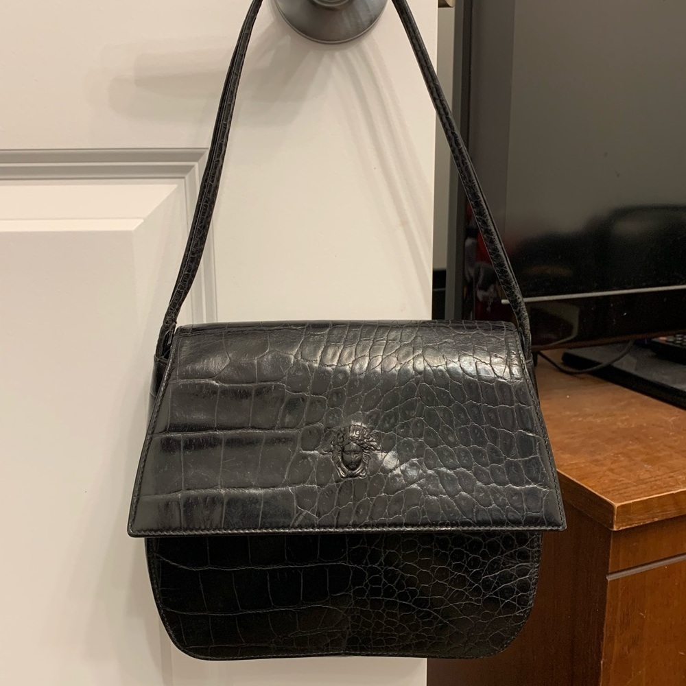 Authentic Gianni Versace black leather shoulder bag